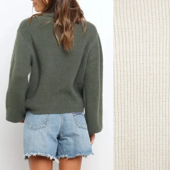 Petal + Pup Freddie Ribbed Knit Balloon Sleeve Turtleneck Sweater Ivory Cream - Picture 4 of 13